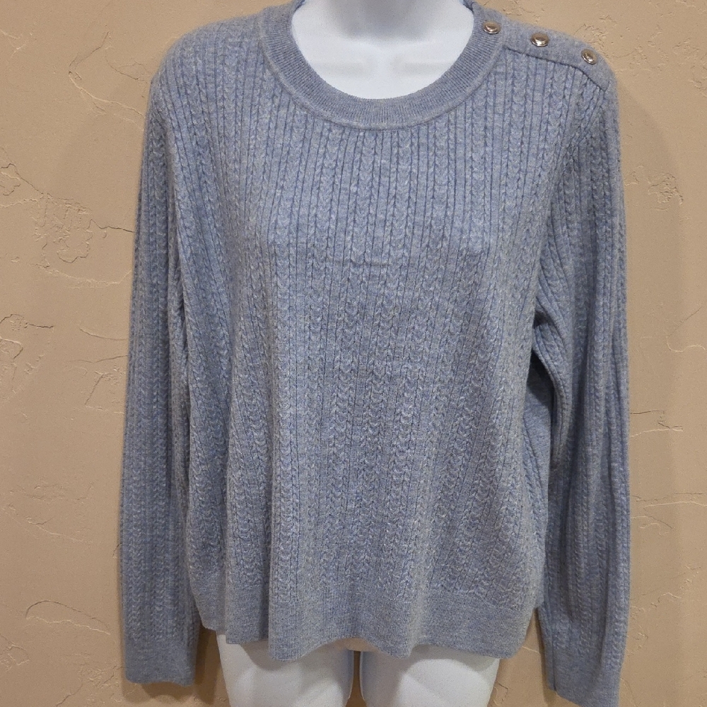 Michael Kors Light Blue Ribbed Knit Sweater Button Detail Size XL